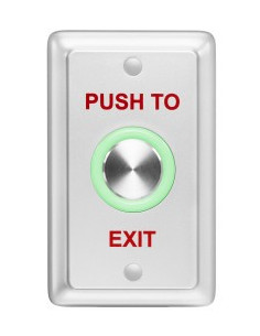 Pulsador metálico de petición de salida con iluminación LED.
8-30Vcc. Por impulso 1 segundo o enclavamiento.
De empotrar, o s