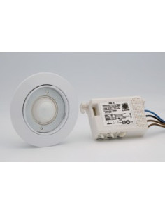 Activador ocultable y orientable. Muy reducido tamaño (se acompaña
con aro adaptador para carcasa de halógeno), alcance 6 m. x