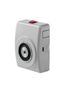 Retenedor de superficie con pulsador de desbloqueo. 400N - 24Vcc/67mA. Imán IP54, retenedor IP42. Con placa de retención con ró